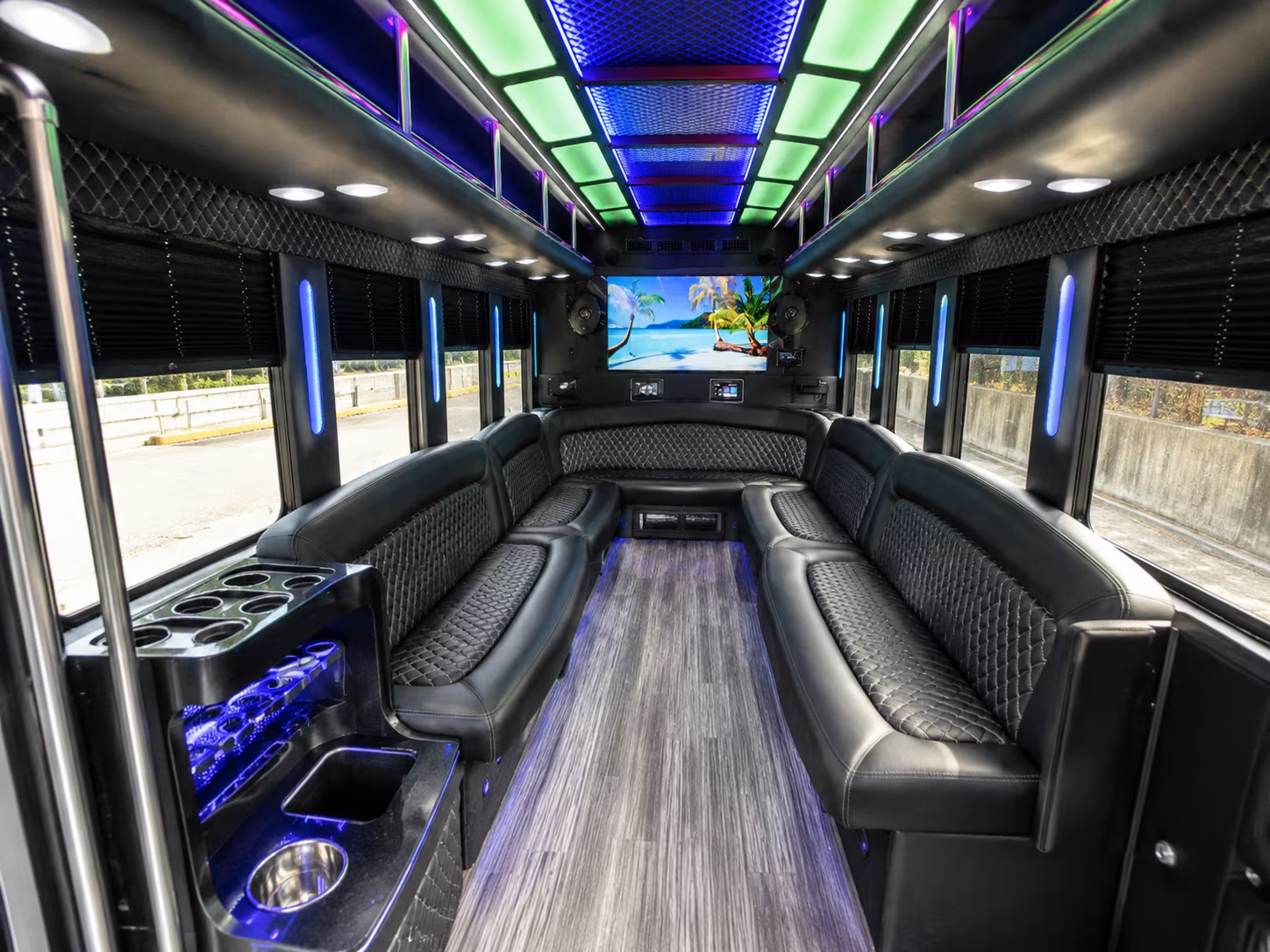 rio rancho 18 passenger party bus inside